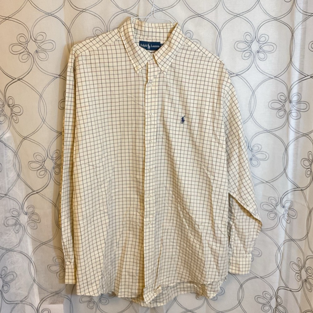 Men's Ralph Lauren Tan Checked Long Sleeve Button Up Shirt Size XL